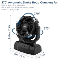 Simpeak 10000mAh kempinkový ventilátor Stolní ventilátor, tichý ventilátor s USB, automatický ventilátor s dálkovým ovládáním a 